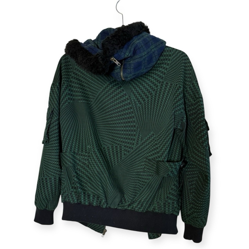 VTG L.A.M.B Gwen Stefani Fall 2008 Size Sm Green Bomber Coat Houndstooth - Picture 4 of 11